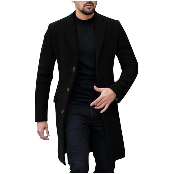 YLSDY Men's Fashion Wool Blend Overcoat Winter Warm Long Trench Coat Business Office Outerwear Jacket Black M