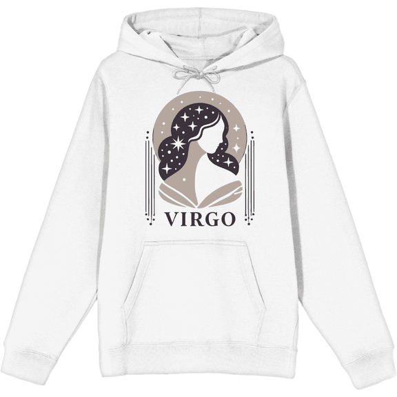 Virgo Zodiac Sign Adult White Long Sleeve Hoodie-Medium