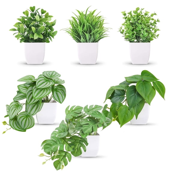 Miracliy 6 Pack Artificial Potted Plants, Assorted Fake Greenery Small Potted Plants for Home Office Desktop Decor