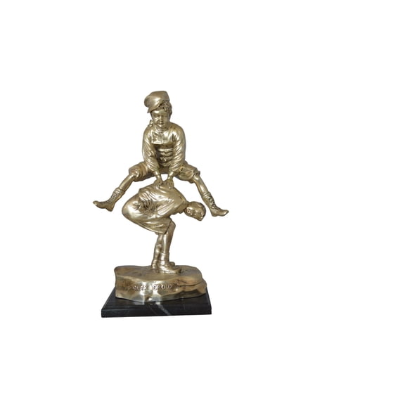 Leapfrog bronze statue silver finish  - Size: 12"L x 7"W x 19"H.