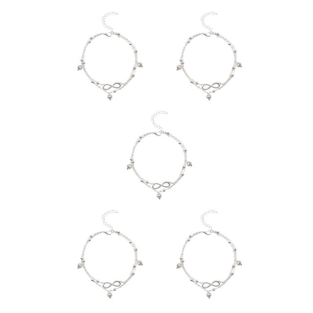 Qarigey Niñas tobillera pie adorno pies cadenas para vestido decoración perla/8 formas plata Type2 NO2 Qarigey CBP200245