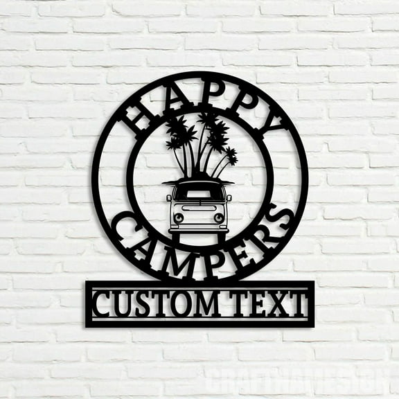 Craftnamesign Custom Family Camping Metal Wall Art LED Light, Custom Happy Camper Van Name Sign