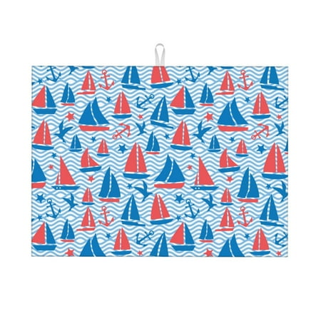 

Tebeau Sailboats On A Waves Print Dish Drying Mat for Kitchen Counter Dish Drying Pad with Non-slip Rubber Backed Hide Stain Anti Absorbent for Kitchen Counter Drying Mat