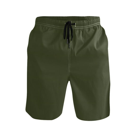 joogoo Men's Swim Trunks Olive Green Solid Beach Shorts with Pockets M