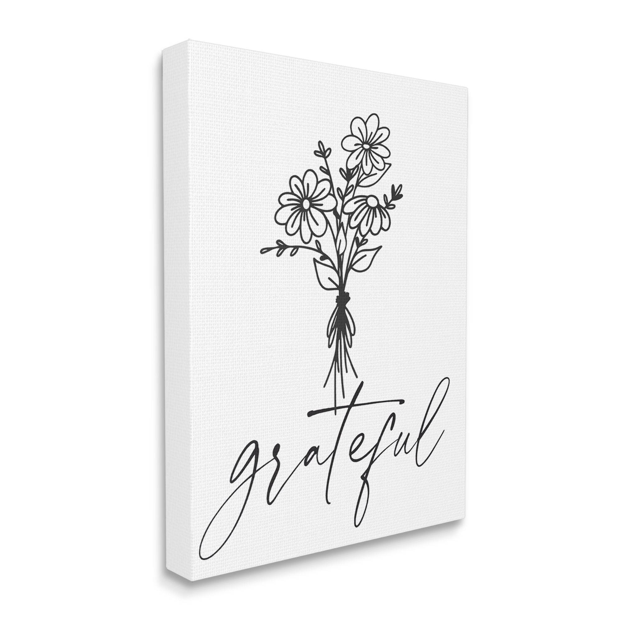 Stupell Industries Grateful Casual Script Calligraphy Floral Daisies Bouquet Graphic Art Gallery Wrapped Canvas Print Wall Art, Design by Lettered and Lined