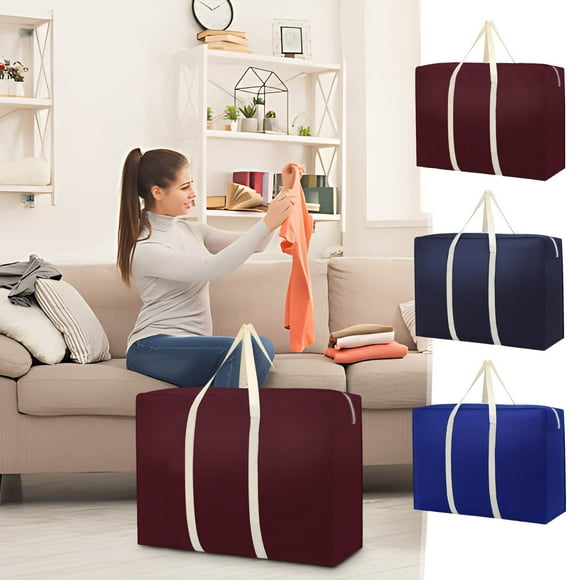 MORESEC 3 Pcs Grand Sac de Rangement, Sac de Rangement Spacieux en Non-Tissé avec Doubles Poignées de Transport, Sac de Sport Durable Pliable Résistant à l'Eau pour Voyage Déménagement Organisation de la Maison, Sac Multi-Usage pour Vêtements Jouets