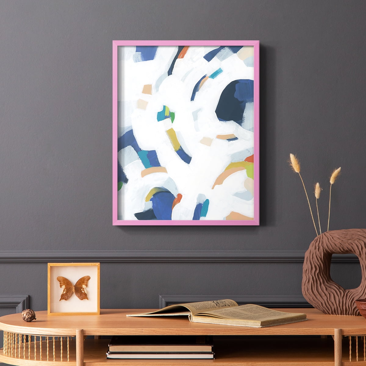 Bright Orbit II Framed Print in Pink Solid Wood Framed Print No Nail Hanging