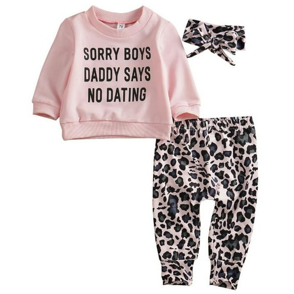 Baby Girls 3PCS T Shirt Pants Headband Clothing Sets 6-12 Months