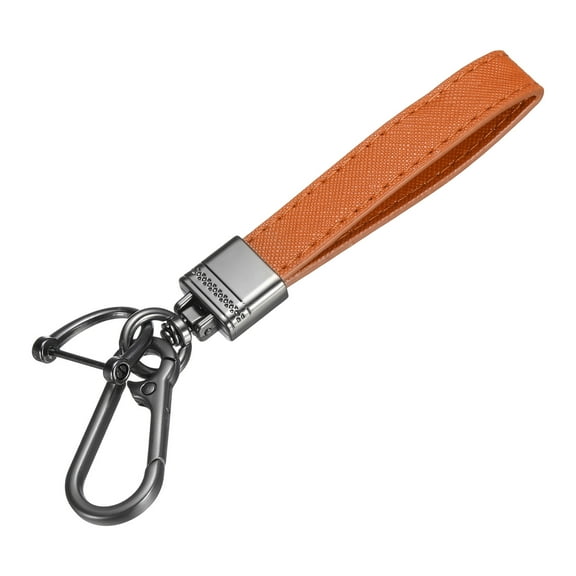 6 Inch Leather Keychain, Leather Key Fob Wristlet Car Key Chain Ring Clip with Anti-Lost D Ring Keychain Accessories Fit for Home Car, Orange