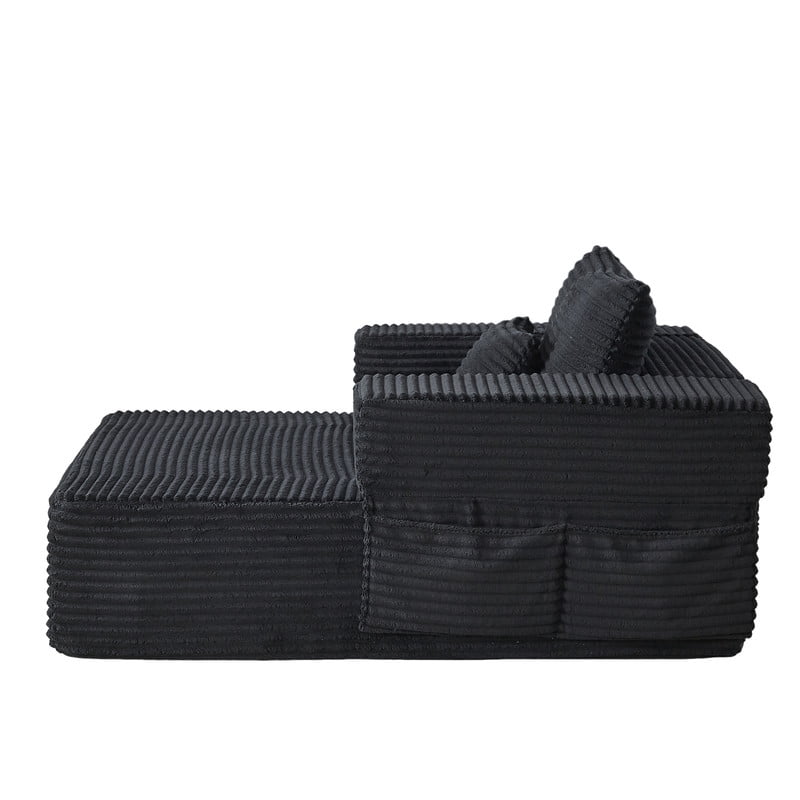 Single-Seater Upholstered Lazy Sofa, Floor Lounge Chair with Back Cushion & Throw Pillow, Oversized Chaise Lounge with Pockets