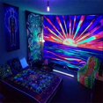 thumbnail image 3 of Sun Tapestry Wall Hanging, Blacklight UV Reactive Black Light Tapestries Boho Retro Funny Colorful Rainbow for Bedroom Aesthetic Home Room Decor (Sun Black Light, 70''''x90''''), 3 of 6