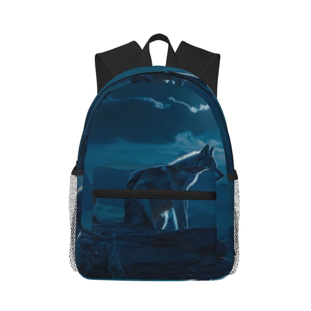 Fotbe Lonely Night Wolf Mochila Ligera Casual para Laptop para Hombres y Mujeres, Mochila Impermeable de Uso Diario, Mochila para Universidad