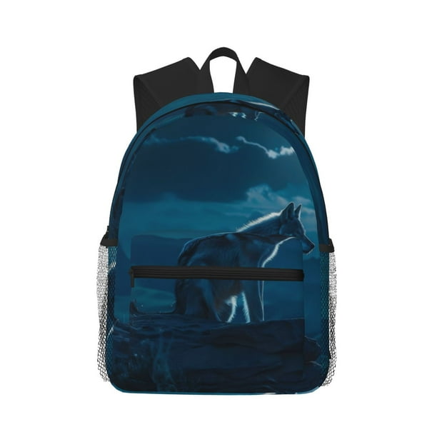 Easygdp Lonely Night Wolf Mochila Casual para Portátil, Mochila para Escuela, Viajes, Negocios