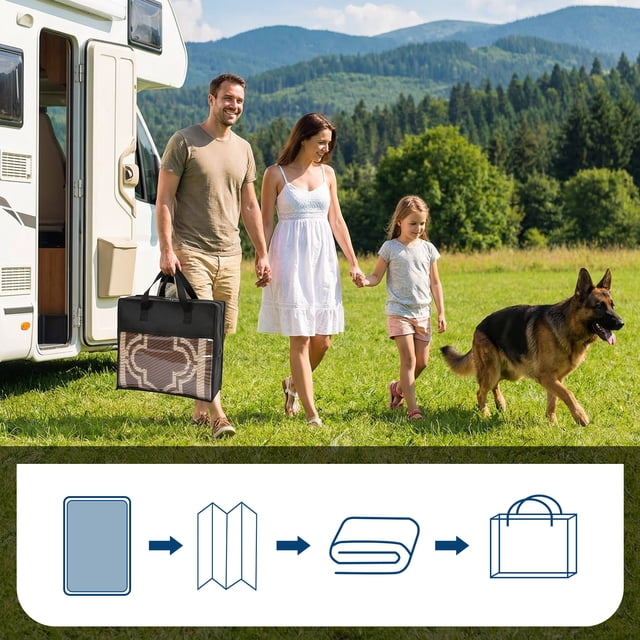 Outdoor Rug – Reversible Waterproof Plastic Straw Mat – UV-Resistant, Washable & Non-Shedding – Deck, Porch, Balcony, Backyard, Camping & RV