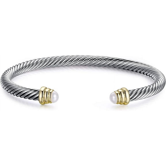 Twisted Rope Bangles Bracelet Exquisitely Made Stainless Steel Pearl Inlay