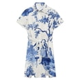 thumbnail image 4 of Blue Chinoiserie Toile Lady Womens Shirt Dresses Women'S Short Sleeve Dress Turn-Down Collar Dress A Line Casuall Dress Oversize(XS-6XL), 4 of 7