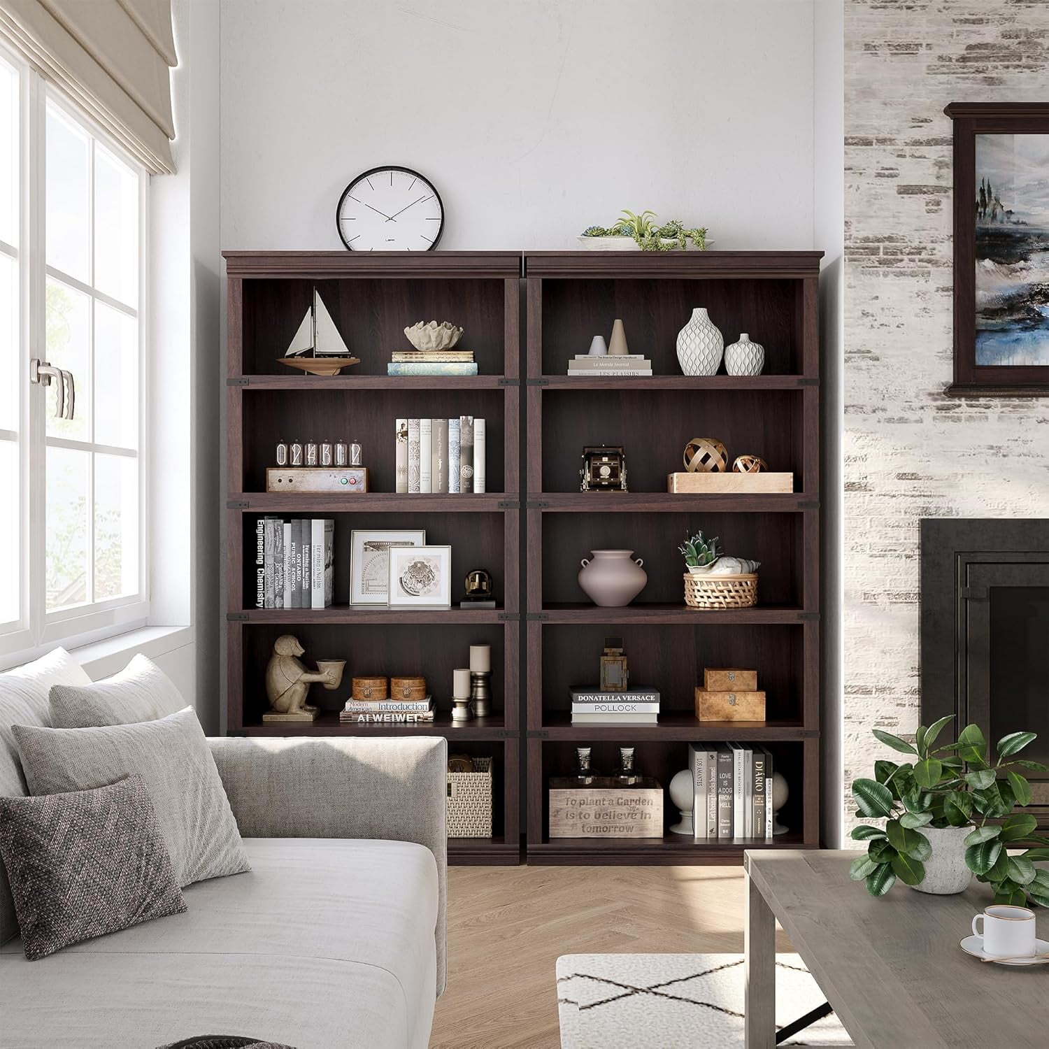 5 Tier Bookcase, Farmhouse Book Shelf with Storage Open Display Bookshelves, 67.4" Tall Book Case Wooden 5 Shelf Bookcase Home Decor Furniture for Home Office, Living Room, Bed Room Cherry