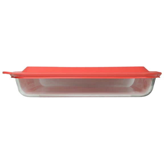 Pyrex (1) 233 3qt Clear Glass Rectangle Baking Dish and (1) 233-PC Red Plastic Lid