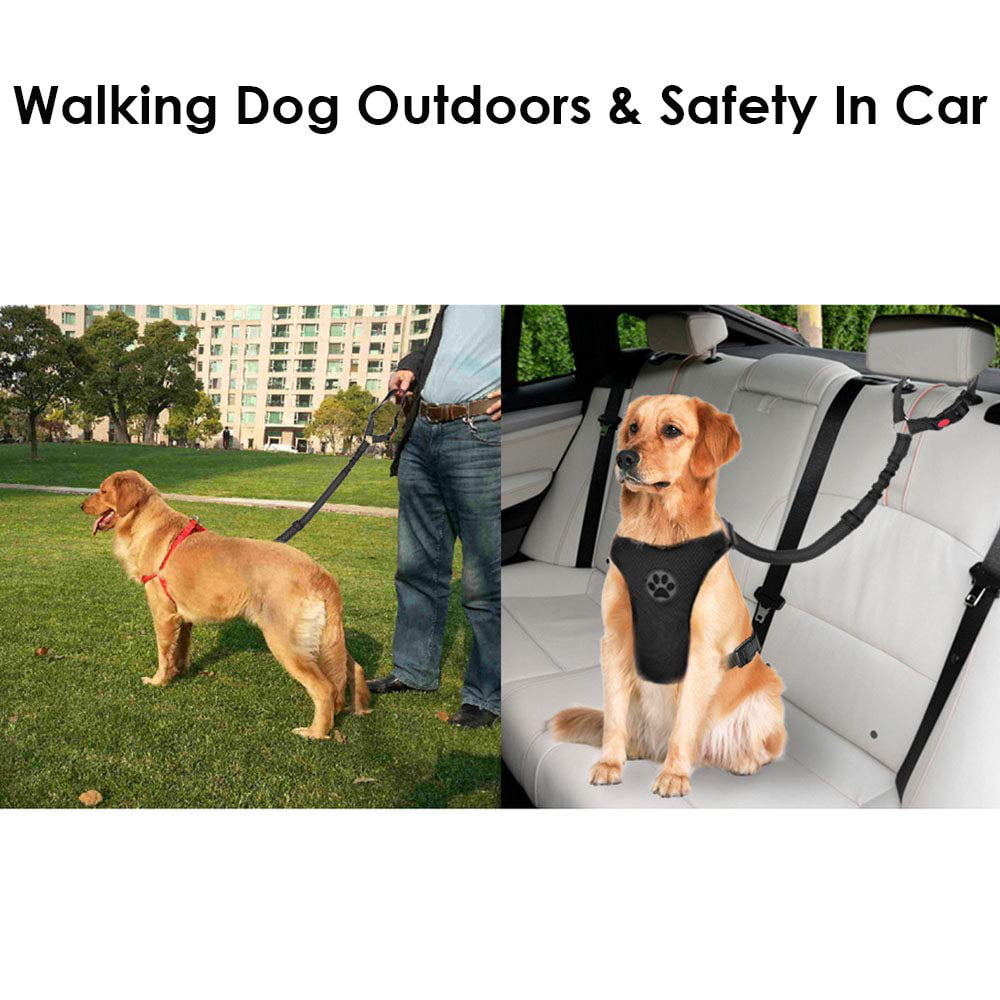 Mkono Dog Seat Belt 2 Pack Adjustable Durable Headrest Seatbelt Pet Dog Car Safety Harness Restraint with Elastic Nylon Bungee Buffer Vehicles Travel Daily Use Black 