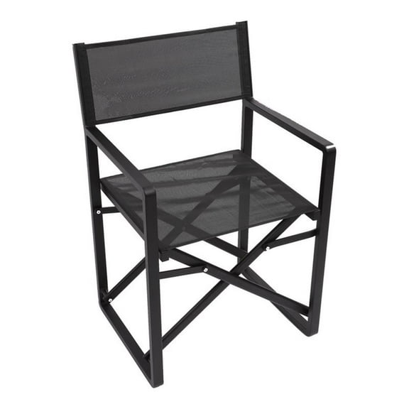 Pemberly Row Aluminum Patio Directors Chairs in Black (Set of 2)