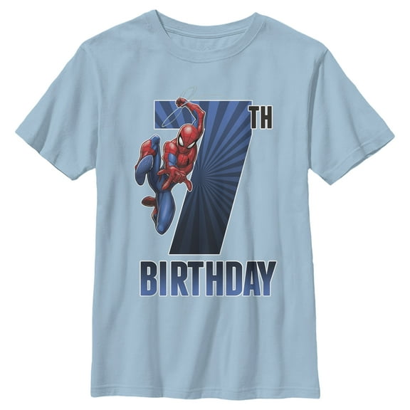 Boy's Marvel Spider-Man Swinging 7th Birthday Graphic T-Shirt