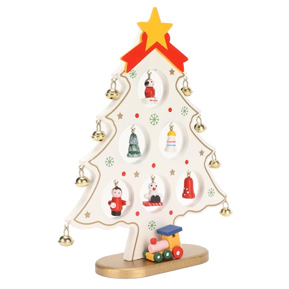 Wooden Christmas Tree Desktop Ornament Eco Friendly Shatterproof with 8 Bells and 7 Pendants