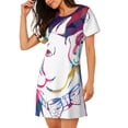 thumbnail image 2 of Fotbe Colorful Bulldog Bata de Dormir para Mujer con Estampado, Camisón de Algodón de Manga Corta, Ropa de Dormir Casual, 2 of 6