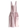 thumbnail image 2 of Cotton and Linen Kitchen Cooking Aprons Dress for Women with Pockets Cute for Baking Painting Gardening Cleaning,Pink, 2 of 5