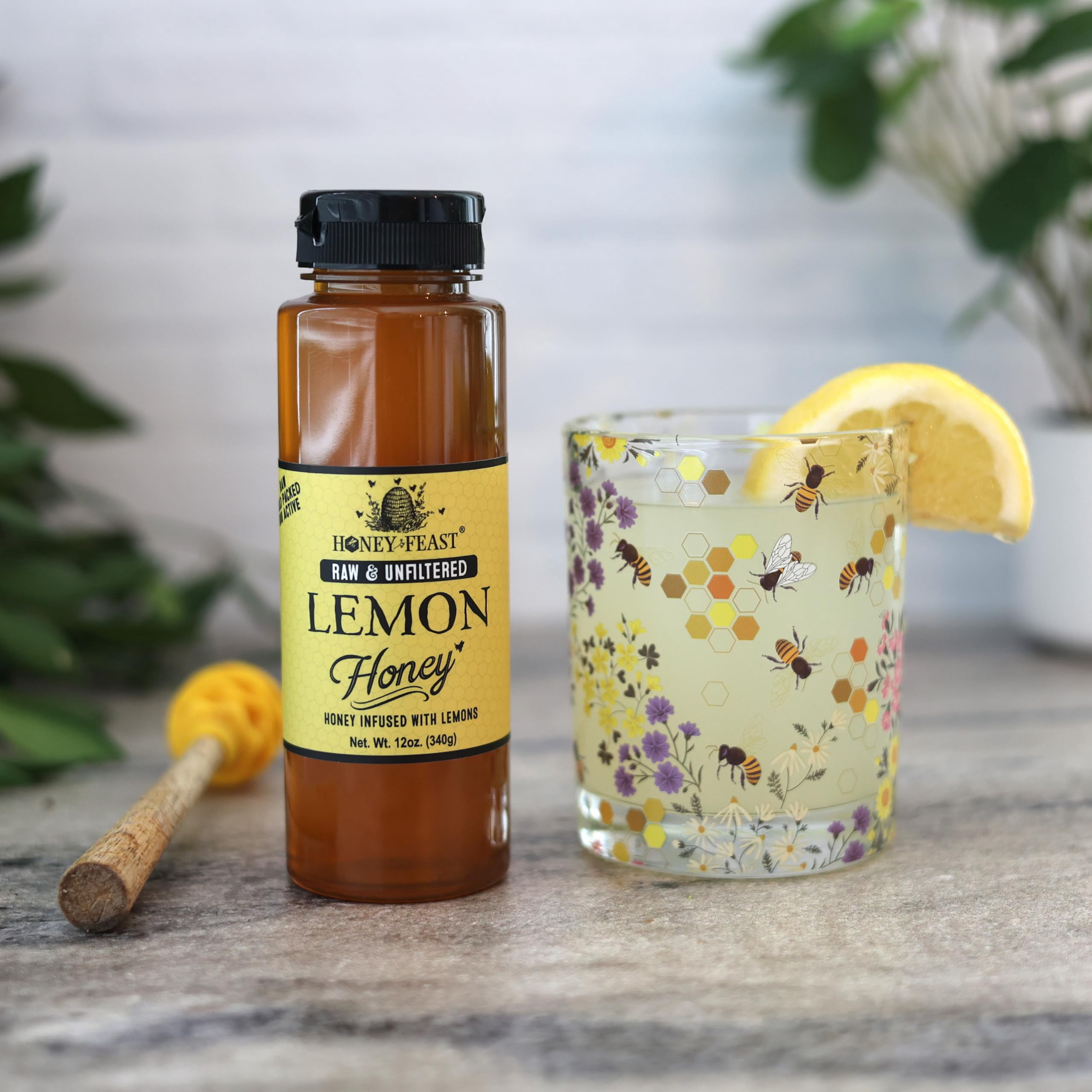 HONEY FEAST Organic Lemon Honey 12OZ (Pack of 6) | Zesty Florida Lemon Infused Honey | Unfiltered & Pure | Enhance Your Culinary & Tea Experience