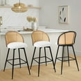 thumbnail image 2 of ANMINY Swivel Rattan Bar Stools, 29" Counter Height Set of 4, Upholstered Chairs Barstools with Full Back and Metal Legs Modern Boucle Fabric Seat for Kitchen Island, 2 of 11