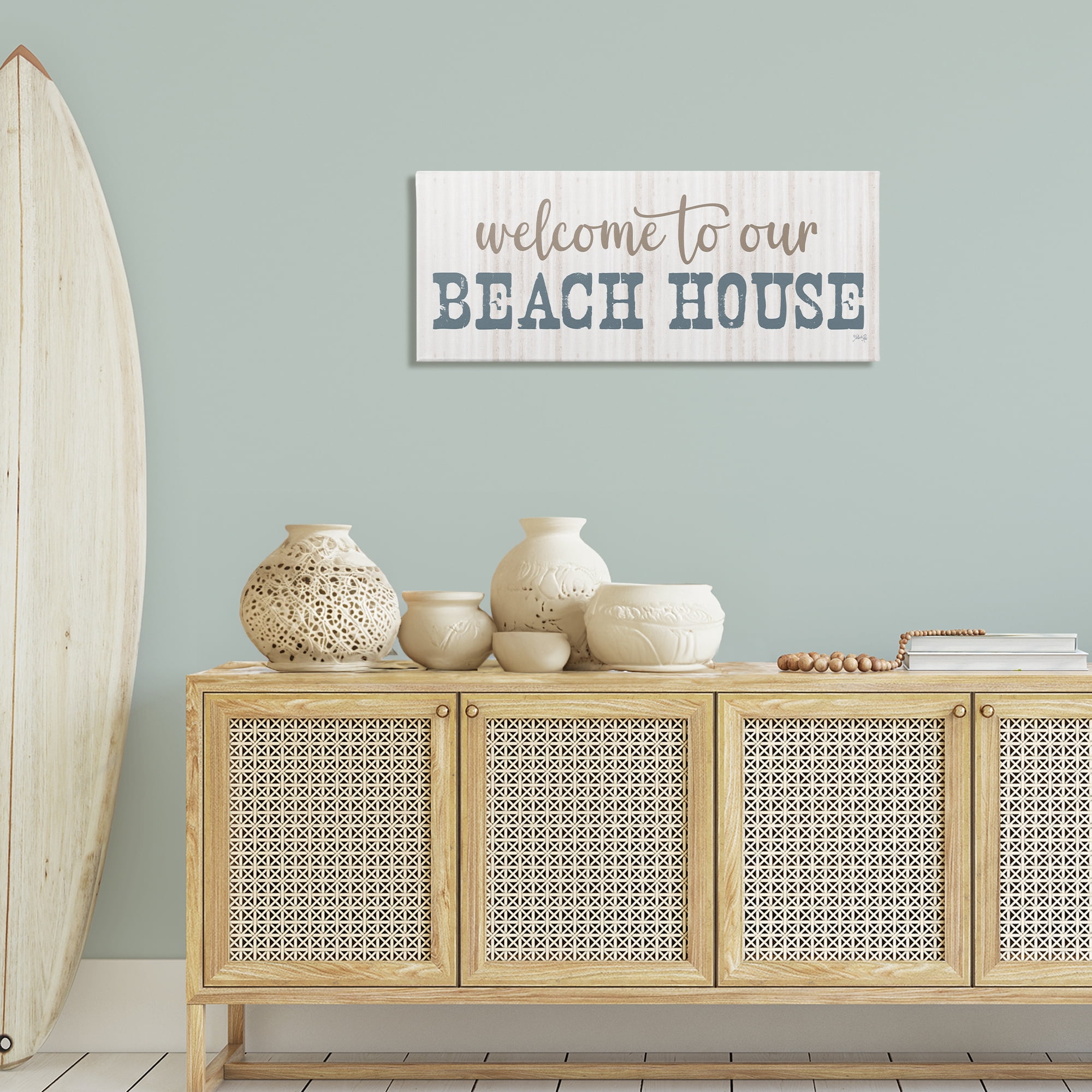 Stupell Industries Welcome Beach House Typography Painting Gallery Wrapped Canvas Art Print Wall Art, 40 x 17