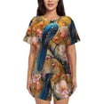 thumbnail image 1 of Junzan Ensemble de Pyjama à Manches Courtes Motif Fleur d'Oiseau Bleu pour Femmes, Ensemble de Pyjama d'Été à Manches Courtes Col Rond 2 Pcs Pj-TG, 1 of 6
