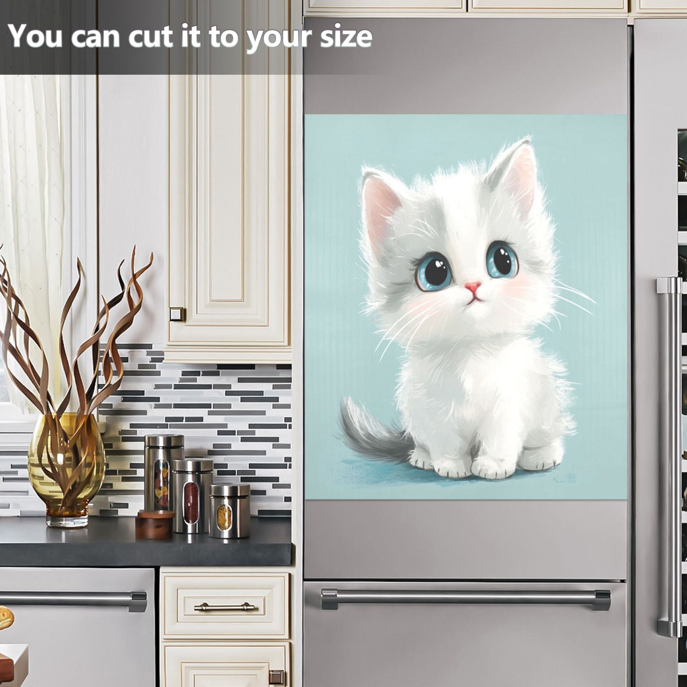 Dishwasher Magnetic Sticker 23x26 Inch Refrigerator Magnetic Sticker Washing Machine Magnetic Sticker Kitchen Panel Magnetic Sticker Home Decor Cute Cat with Blue Eyes