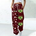 thumbnail image 2 of FRSASU Ladies' St. Patrick's Day Printed Elastic Waist Loose Casual Ankle Pants with Pockets Wine, 2 of 5