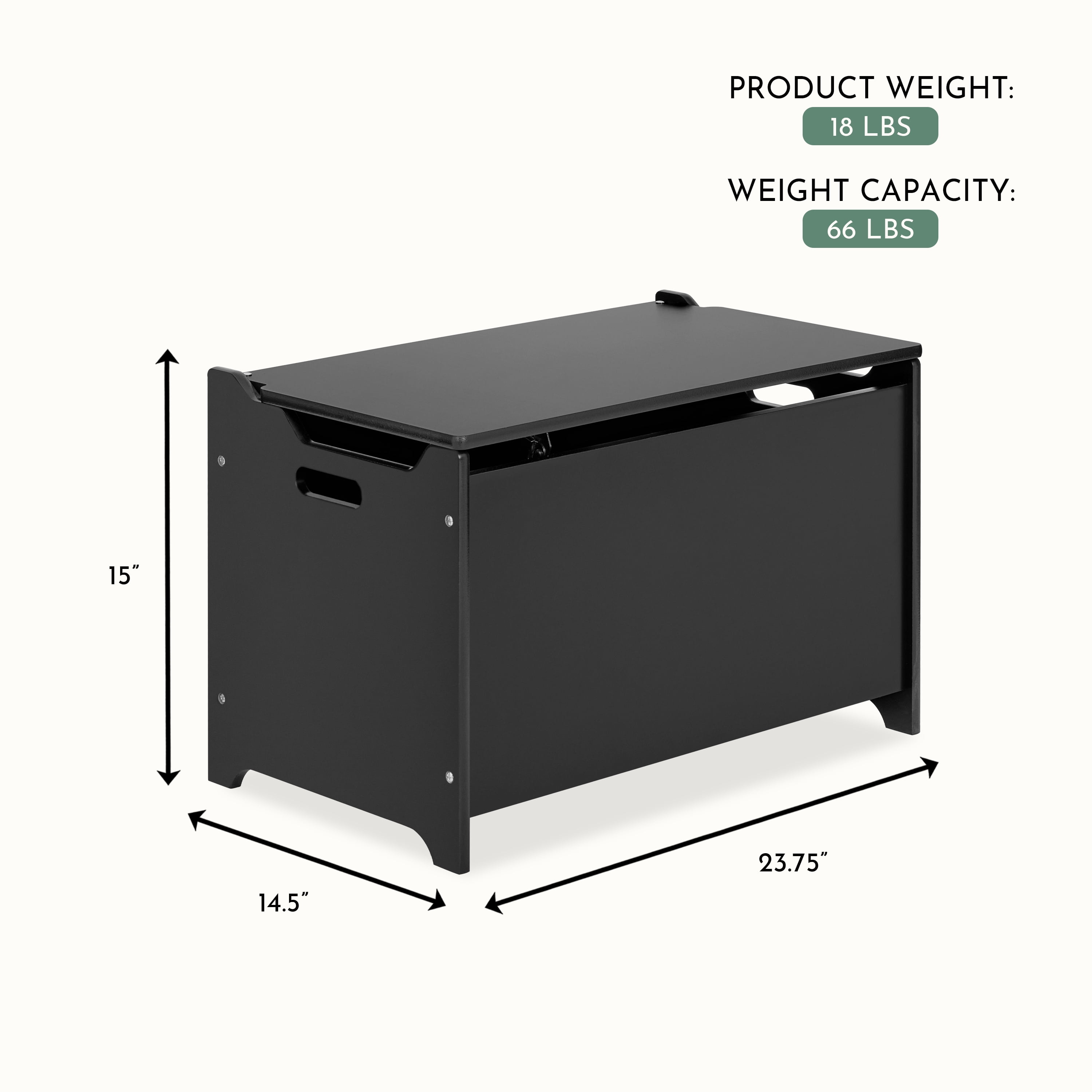 Evolur Wooden Toy Chest Organizer, Matte Black