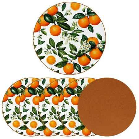 

YZUOUZY Home Decor Table Decor Set of 6 Round Coffee Table Coasters Orange Fruits Flowers Leaves