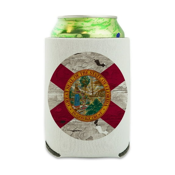 Rustic Florida State Flag Distressed USA Can Cooler - Drink Sleeve Hugger Collapsible Insulator - Beverage Insulated Holder