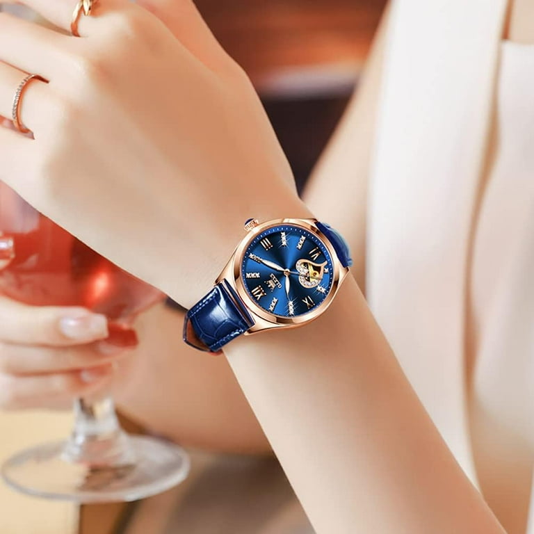 Ladies automatic watch leather strap deals