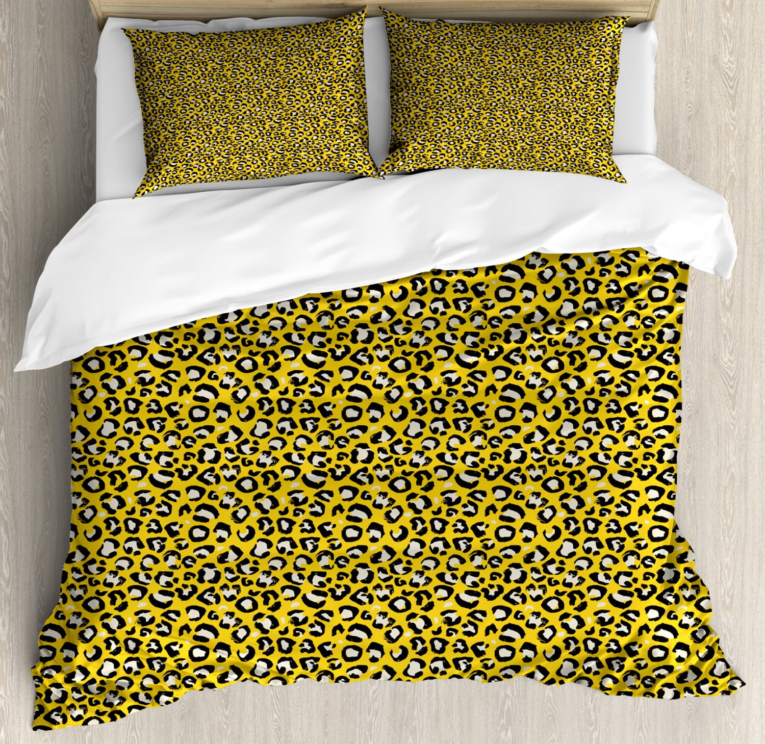 Leopard Print Queen Size Duvet Cover Set, Hand Drawn Style Wild African