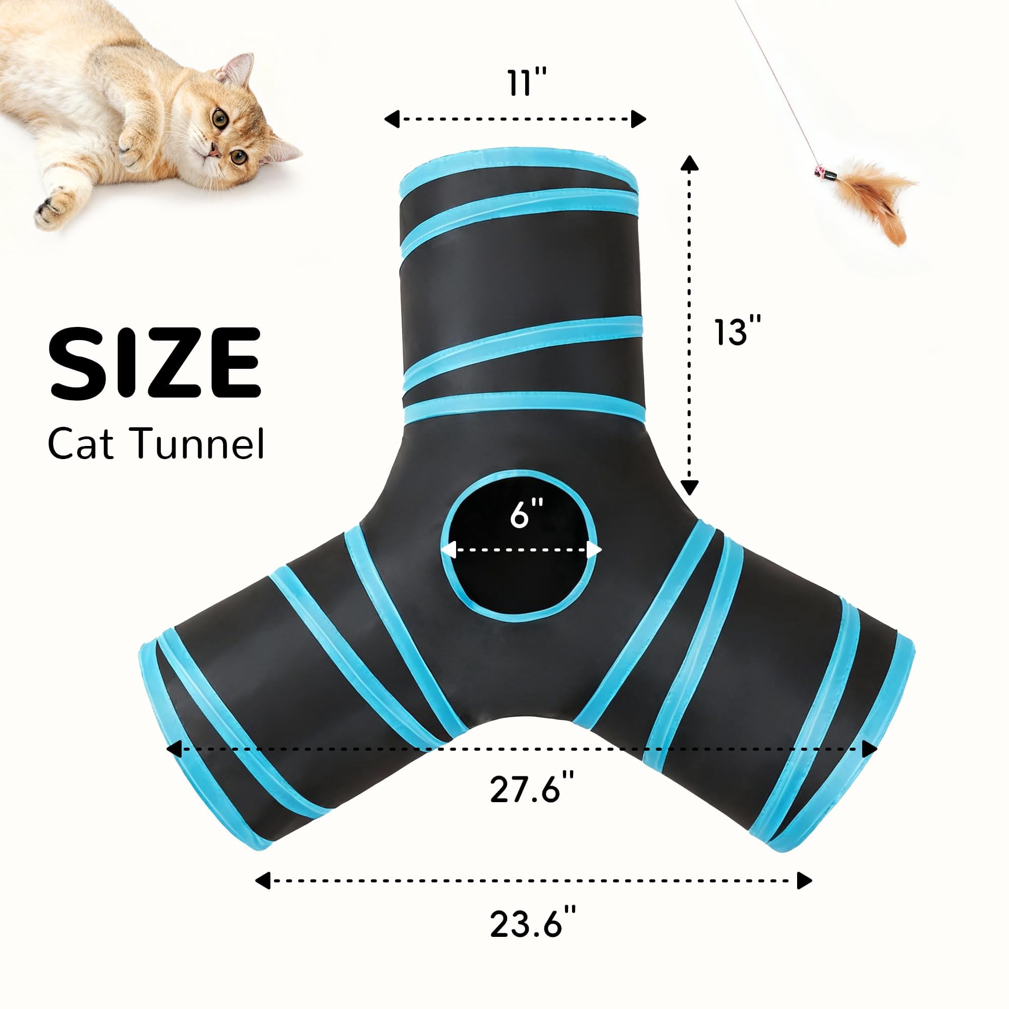 Pet Cat Tunnel Toy, 3 Way Collapsible Cat Tunnel Tube, Peek Hole and Ball Toy for Indoor Cats, Kittens, Puppies, and Small Pets