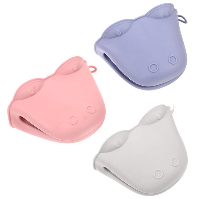 OULII 3Pcs High Heat Oven Mitts Hippo Shape Non-slip for Family Baking
