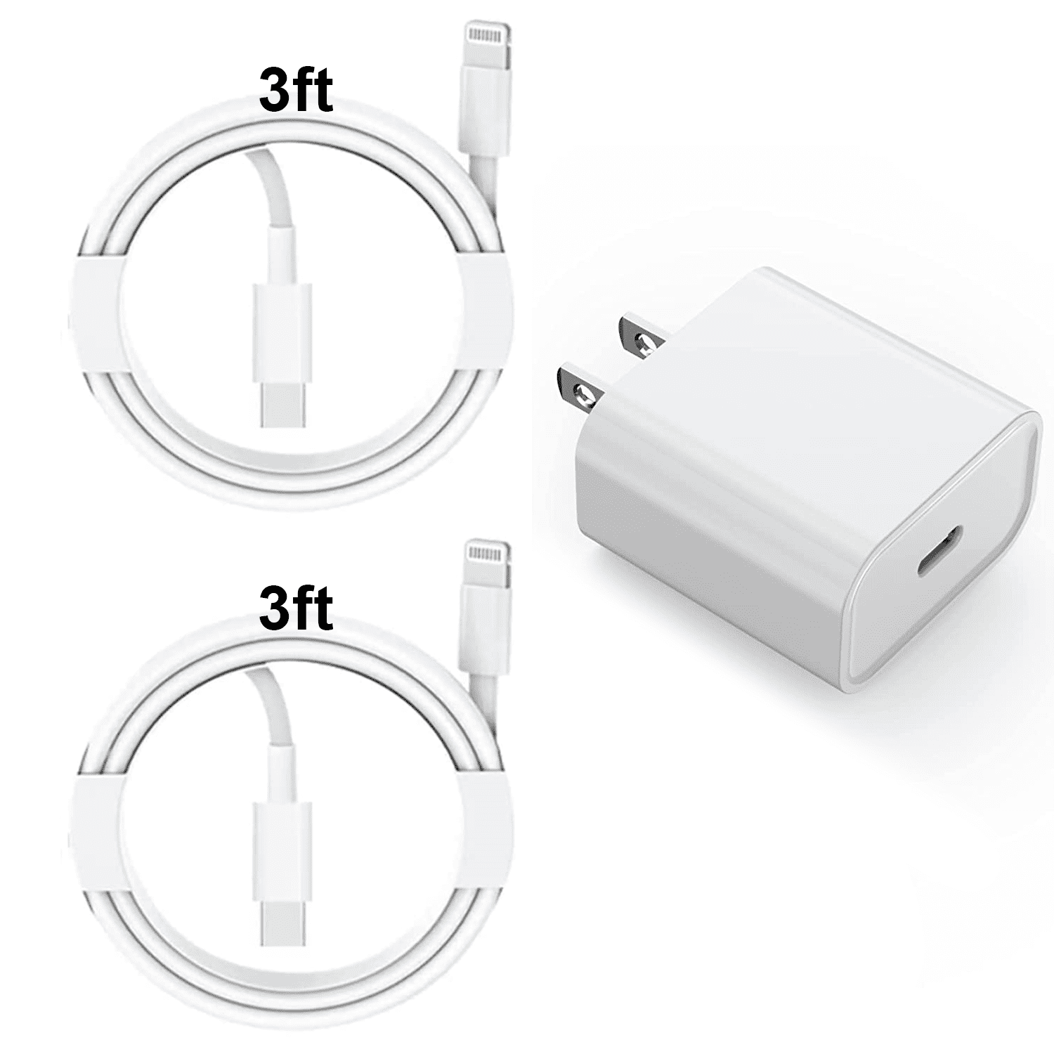 2 Pack 3ft Long USB C to Lightning Cable + 20W Type C Wall Charger
