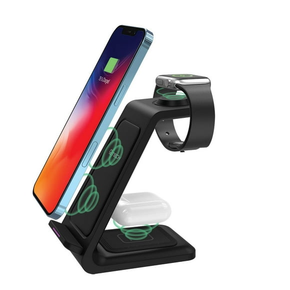 Station de recharge sans fil rapide 3-en-1 Qi 15 watts CJ Tech - Noir
