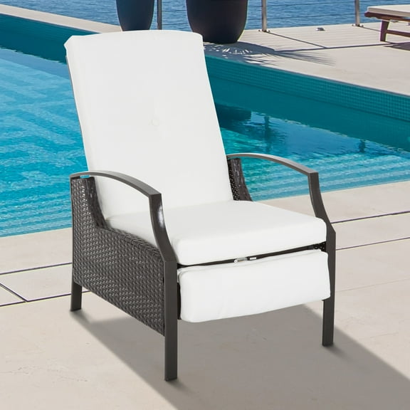Outsunny Rattan Adjustable Recliner Chair with Hand-Woven All-Weather Wicker for Patio, Outdoor, Garden, Poolside, Brown, White