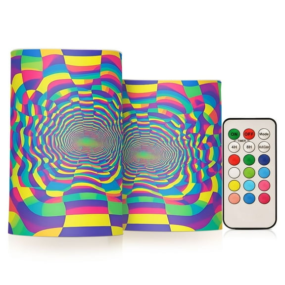 Yayeee Flameless Candles with Remote Flickering Battery Operated Multi Color Changing, Psychedelic Pattern