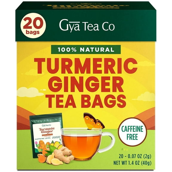 Gya Tea Co Turmeric Ginger Tea Bags (20 Bags) - Decaf Ginger Turmeric Tea For Body Comfort & Digestion Health - Fruit & Herbal Blends