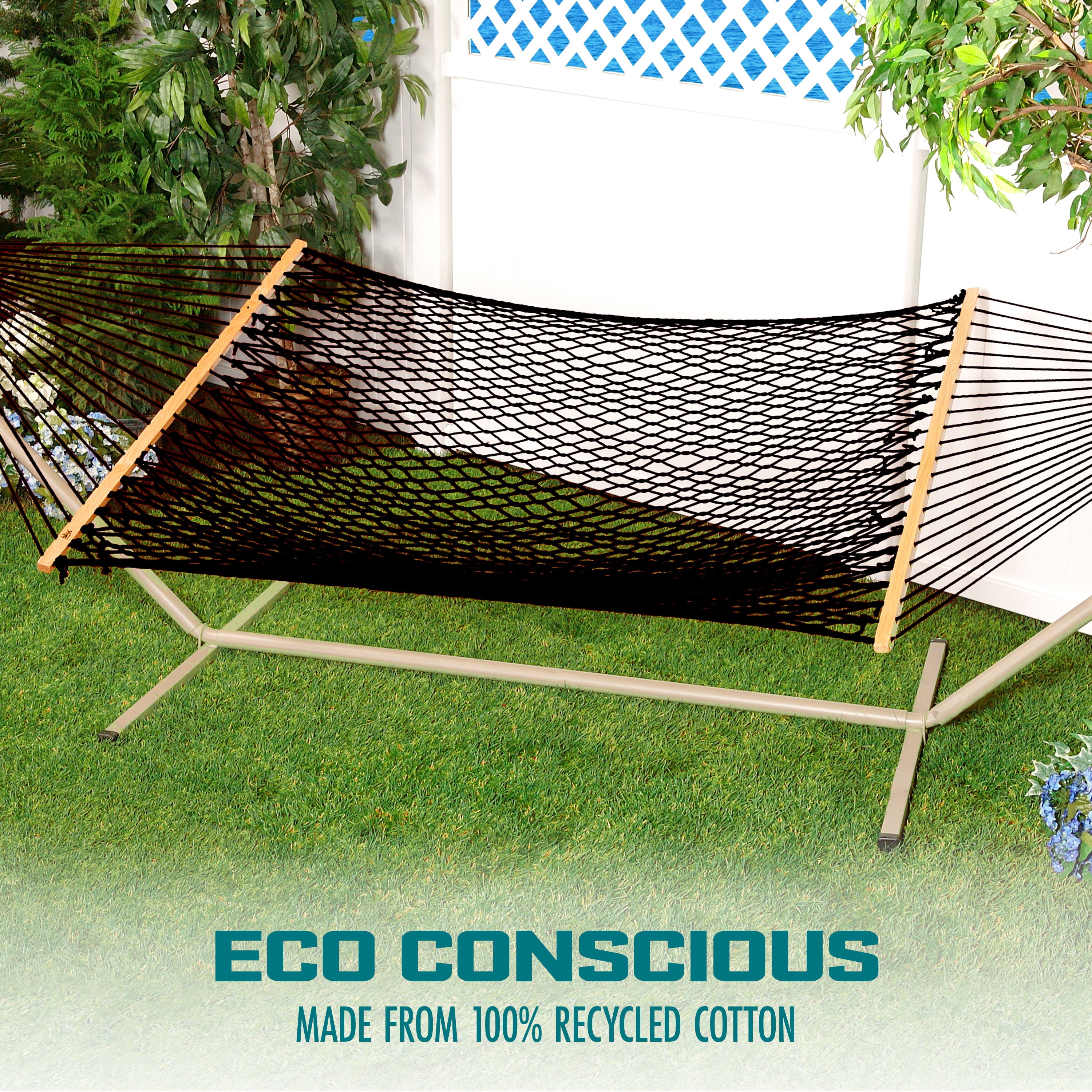Bliss Hammocks Cotton Rope Hammock W/ Spreader Bar, 60-in. Wide, 450 lb. Capacity - Black