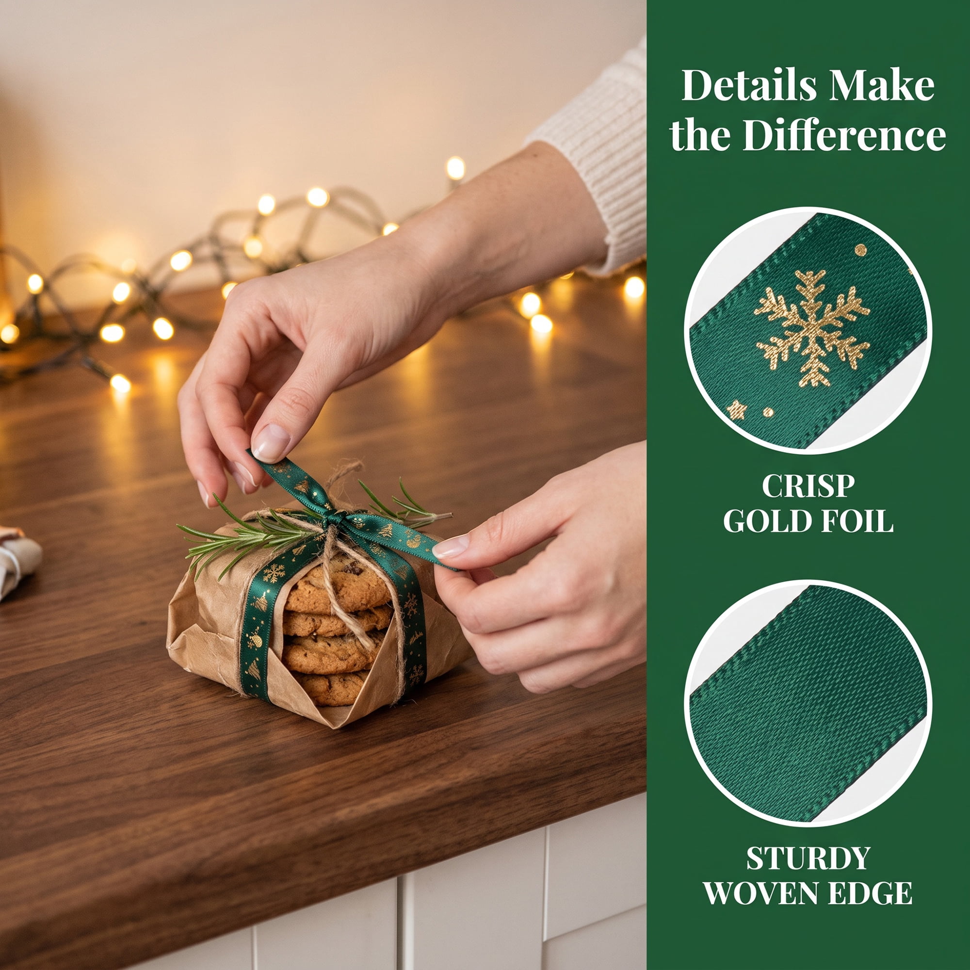 Unique Bargains Vibrant Cartoon Ribbon for Gift Wrapping Green Snowflake Pattern 5.5 Yard
