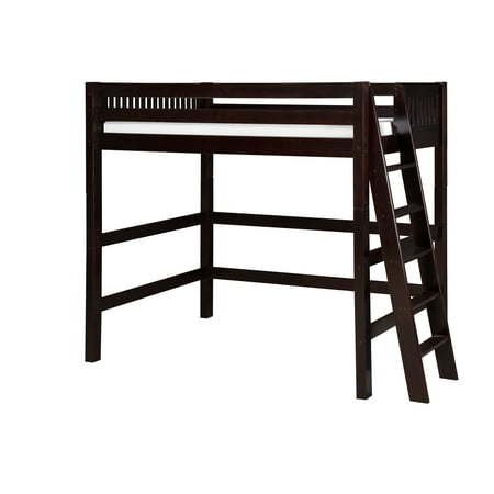 Camaflexi Twin Size High Loft Bed - Mission Headboard - Lateral Ladder - Cappuccino