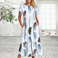 thumbnail image 2 of Penkiiy Women Feather Print Short Sleeve Dress Loose Plain Casual Summer Flowy Tiered Long Maxi Dresses with Pockets 2XL White, 2 of 6